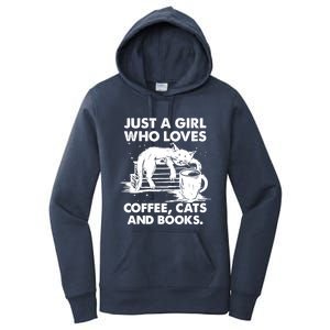 Just A Who Loves Coffee Cats And Books Funny Gift Women's Pullover Hoodie