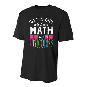 Just a who loves Math & Unicorns Funny Mathematics Youth Performance Sprint T-Shirt