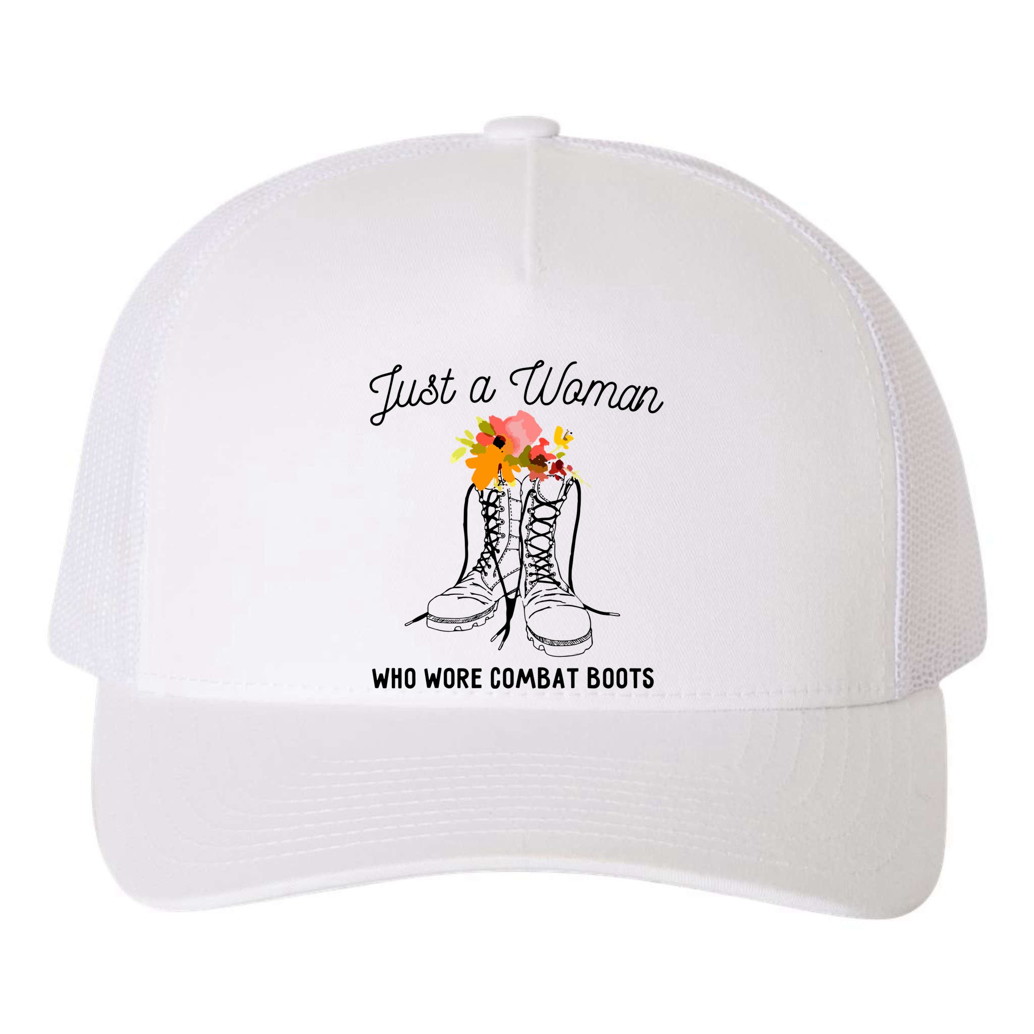 Just A Woman Who Wore Combat Boots Yupoong Adult 5-Panel Trucker Hat