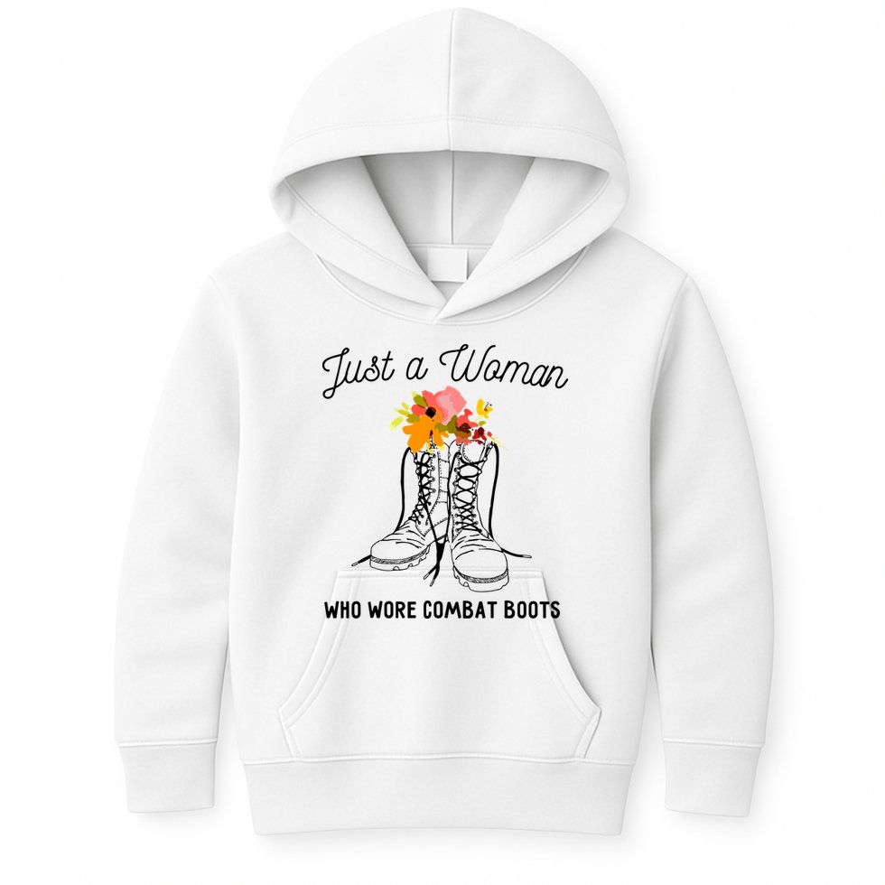 Just A Woman Who Wore Combat Boots Kids Hoodie