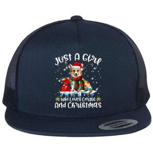 Just A Who Loves Corgi And Christmas Gift Flat Bill Trucker Hat