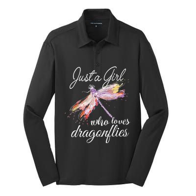 Just A Who Loves Dragonflies Entomologist Gift Silk Touch Performance Long Sleeve Polo