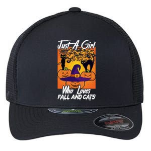 Just A Who Loves Fall And Cats Halloween Costume Gift Flexfit Unipanel Trucker Cap