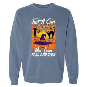 Just A Who Loves Fall And Cats Halloween Costume Gift Garment-Dyed Sweatshirt