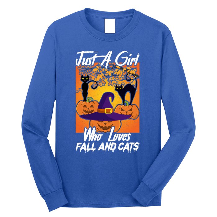 Just A Who Loves Fall And Cats Halloween Costume Gift Long Sleeve Shirt