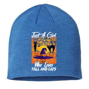 Just A Who Loves Fall And Cats Halloween Costume Gift Sustainable Beanie