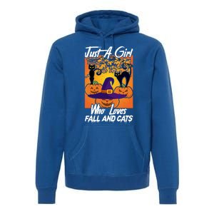 Just A Who Loves Fall And Cats Halloween Costume Gift Premium Hoodie