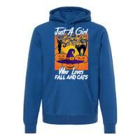 Just A Who Loves Fall And Cats Halloween Costume Gift Premium Hoodie