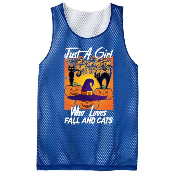 Just A Who Loves Fall And Cats Halloween Costume Gift Mesh Reversible Basketball Jersey Tank