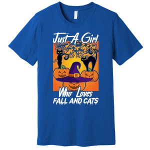 Just A Who Loves Fall And Cats Halloween Costume Gift Premium T-Shirt