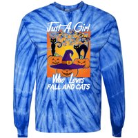 Just A Who Loves Fall And Cats Halloween Costume Gift Tie-Dye Long Sleeve Shirt