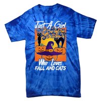 Just A Who Loves Fall And Cats Halloween Costume Gift Tie-Dye T-Shirt