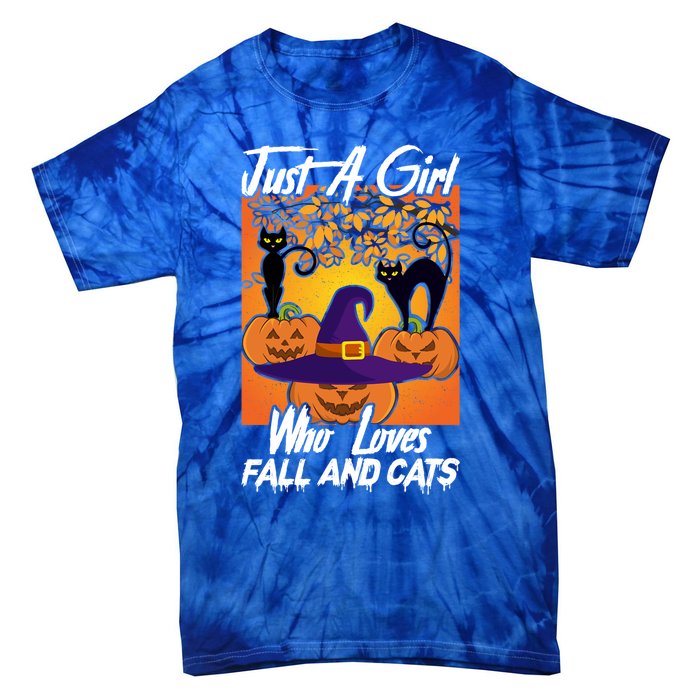 Just A Who Loves Fall And Cats Halloween Costume Gift Tie-Dye T-Shirt