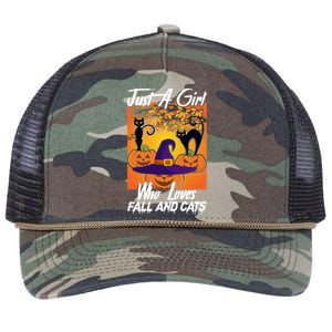 Just A Who Loves Fall And Cats Halloween Costume Gift Retro Rope Trucker Hat Cap