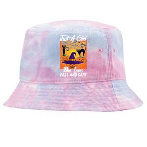 Just A Who Loves Fall And Cats Halloween Costume Gift Tie-Dyed Bucket Hat