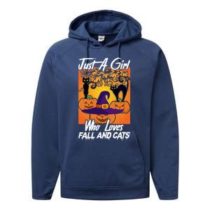 Just A Who Loves Fall And Cats Halloween Costume Gift Performance Fleece Hoodie