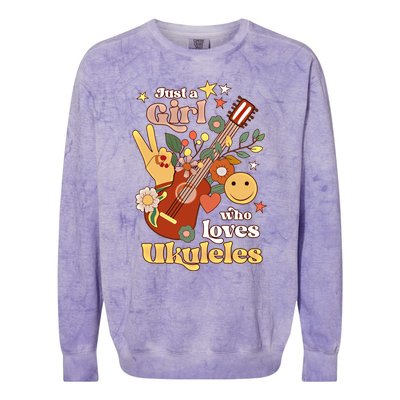 Just A Who Loves Ukulele Groovy Uke Player Musician Great Gift Colorblast Crewneck Sweatshirt