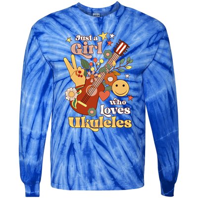 Just A Who Loves Ukulele Groovy Uke Player Musician Great Gift Tie-Dye Long Sleeve Shirt