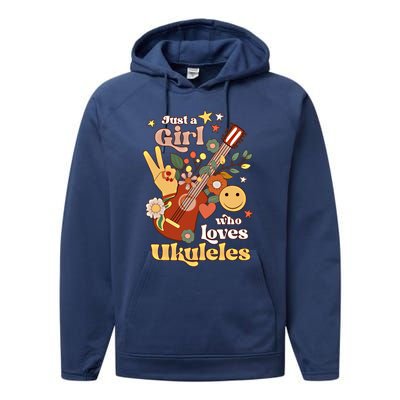 Just A Who Loves Ukulele Groovy Uke Player Musician Great Gift Performance Fleece Hoodie