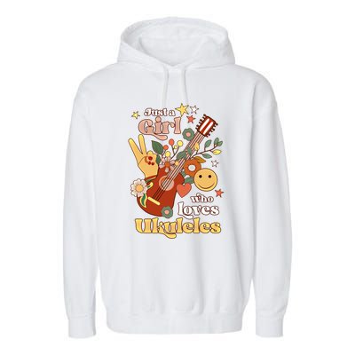 Just A Who Loves Ukulele Groovy Uke Player Musician Great Gift Garment-Dyed Fleece Hoodie