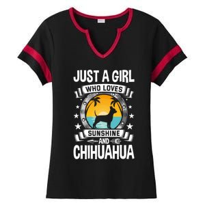 Just A Who Loves Sunshine And Chihuahua Cool Gift Ladies Halftime Notch Neck Tee