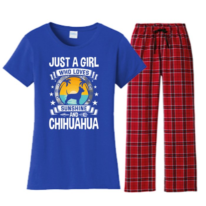 Just A Who Loves Sunshine And Chihuahua Cool Gift Women's Flannel Pajama Set