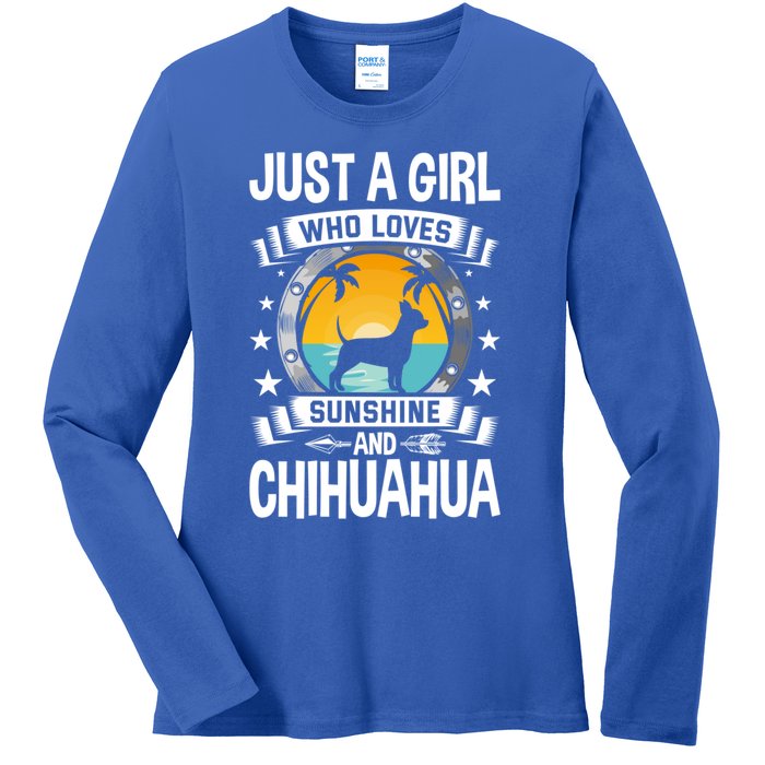 Just A Who Loves Sunshine And Chihuahua Cool Gift Ladies Long Sleeve Shirt