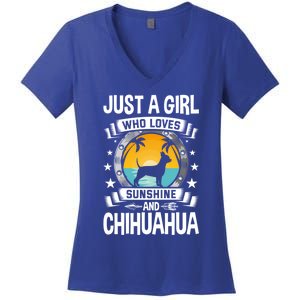 Just A Who Loves Sunshine And Chihuahua Cool Gift Women's V-Neck T-Shirt