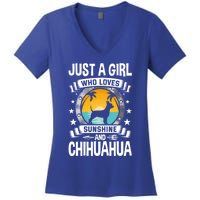 Just A Who Loves Sunshine And Chihuahua Cool Gift Women's V-Neck T-Shirt