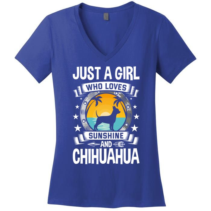 Just A Who Loves Sunshine And Chihuahua Cool Gift Women's V-Neck T-Shirt