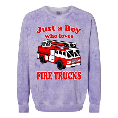 Just A Who Loves Firetruck And Firefighter Fire Gift Colorblast Crewneck Sweatshirt