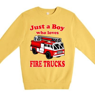 Just A Who Loves Firetruck And Firefighter Fire Gift Premium Crewneck Sweatshirt