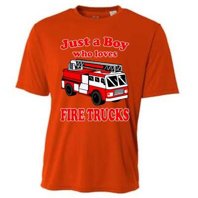 Just A Who Loves Firetruck And Firefighter Fire Gift Cooling Performance Crew T-Shirt