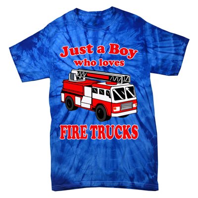 Just A Who Loves Firetruck And Firefighter Fire Gift Tie-Dye T-Shirt