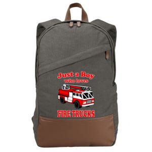 Just A Who Loves Firetruck And Firefighter Fire Gift Cotton Canvas Backpack