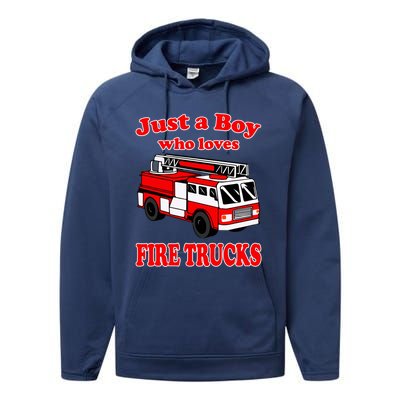 Just A Who Loves Firetruck And Firefighter Fire Gift Performance Fleece Hoodie