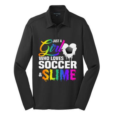 Just A  Who Loves Soccer and Slime Sports Gifts Teens Silk Touch Performance Long Sleeve Polo