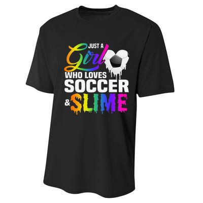 Just A  Who Loves Soccer and Slime Sports Gifts Teens Performance Sprint T-Shirt