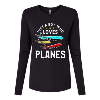 Just A Who Loves Planes Funny Pilot Flying Airplane Womens Cotton Relaxed Long Sleeve T-Shirt