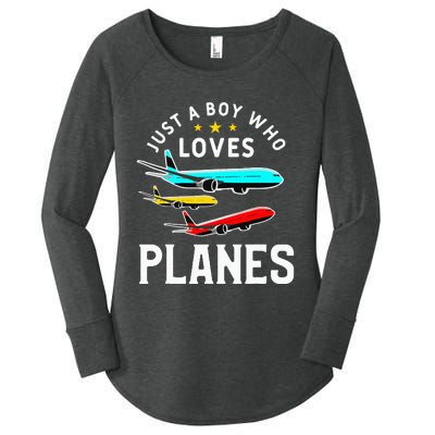 Just A Who Loves Planes Funny Pilot Flying Airplane Women's Perfect Tri Tunic Long Sleeve Shirt