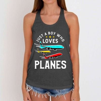 Just A Who Loves Planes Funny Pilot Flying Airplane Women's Knotted Racerback Tank