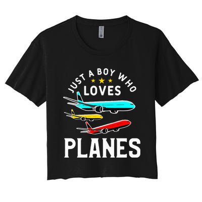 Just A Who Loves Planes Funny Pilot Flying Airplane Women's Crop Top Tee