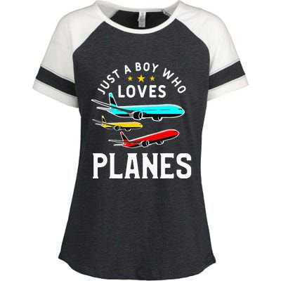 Just A Who Loves Planes Funny Pilot Flying Airplane Enza Ladies Jersey Colorblock Tee