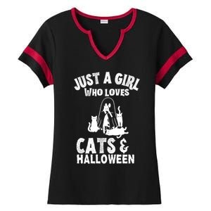 Just A Who Loves Cats And Halloween For Cat Lover Cool Gift Ladies Halftime Notch Neck Tee