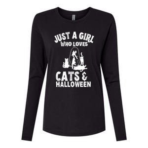 Just A Who Loves Cats And Halloween For Cat Lover Cool Gift Womens Cotton Relaxed Long Sleeve T-Shirt