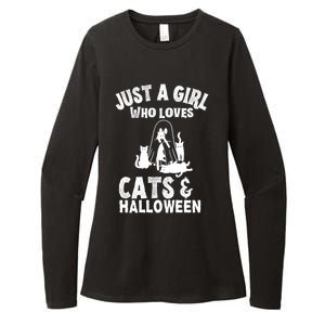 Just A Who Loves Cats And Halloween For Cat Lover Cool Gift Womens CVC Long Sleeve Shirt