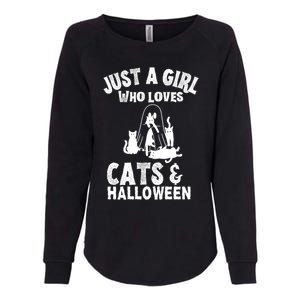 Just A Who Loves Cats And Halloween For Cat Lover Cool Gift Womens California Wash Sweatshirt