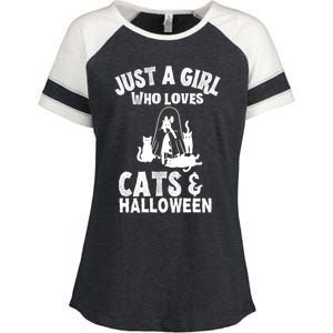 Just A Who Loves Cats And Halloween For Cat Lover Cool Gift Enza Ladies Jersey Colorblock Tee