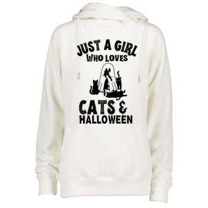 Just A Who Loves Cats And Halloween For Cat Lover Cool Gift Womens Funnel Neck Pullover Hood