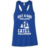 Just A Who Loves Cats And Halloween For Cat Lover Cool Gift Women's Racerback Tank